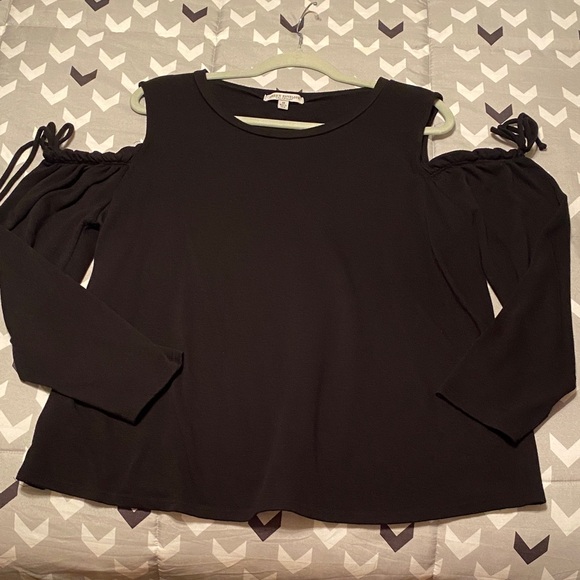 Green Envelope Tops - Green Envelope Black Cold Shoulder Blouse